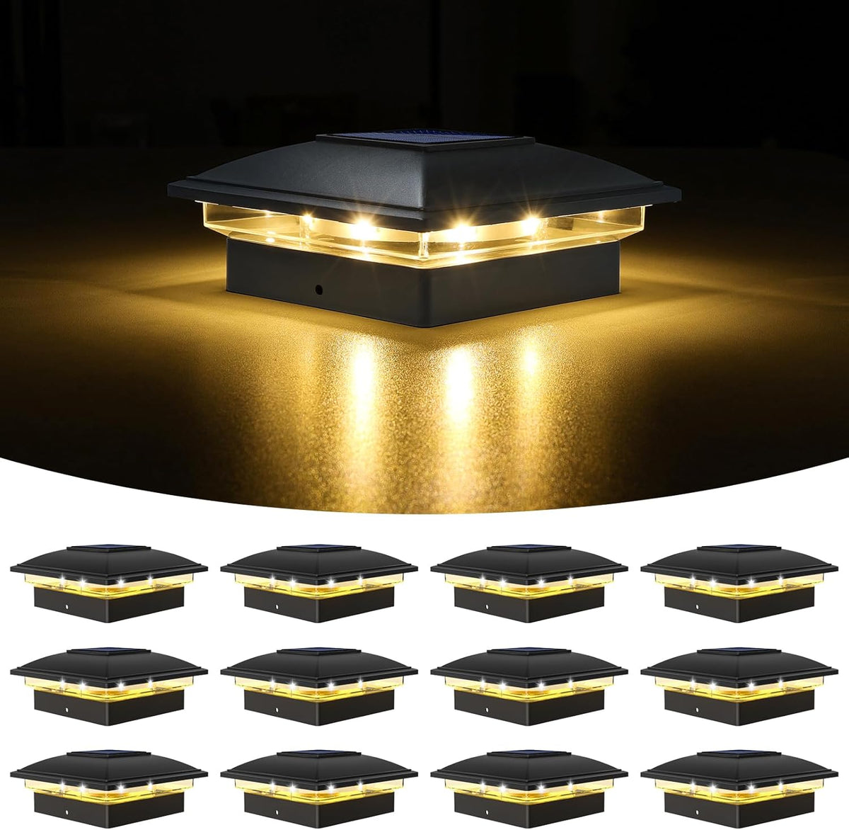 VOLISUN Solar Post Cap Light Outdoor Waterproof 12pack,Solar Fence - Post Lights for 4x4 5x5 6x6