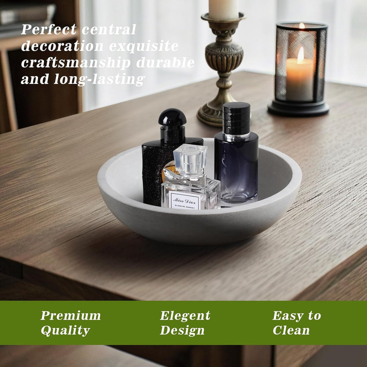 Marble Fruit Bowl for Kitchen Counter - Decorative Serving Bowl with Gray Travertine Design, Modern