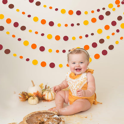 46Ft Fall Party Decorations Polka Dots Garlands Orange Yellow Burgundy Brown Hanging Paper Circle