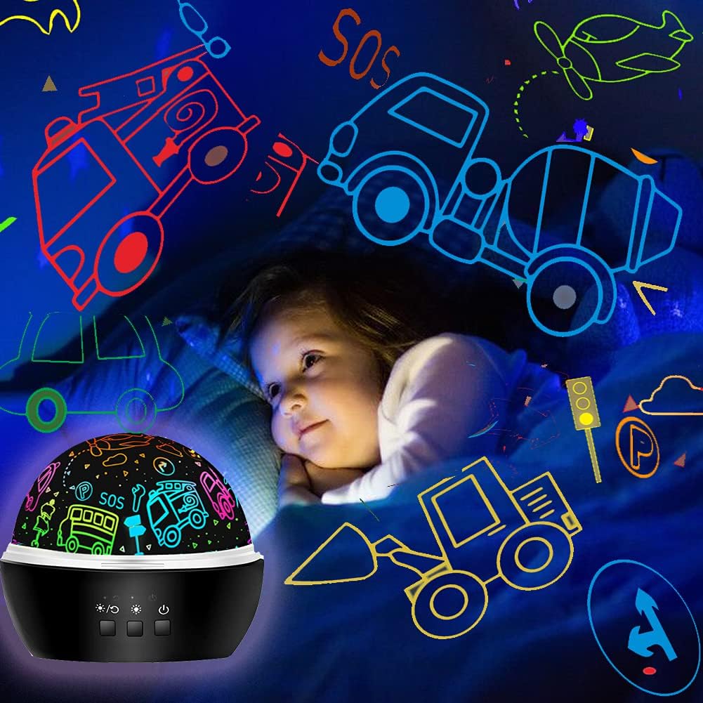 MINGKIDS Kids Night Lights for Bedroom,Project Dinosaurs and Vehicles on Wall or Ceiling,Room