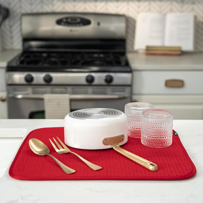 S&T INC. Dish Drying Mat, 16” x 18”, Absorbent Microfiber Kitchen Counter Mat, Dish Drying Pad for