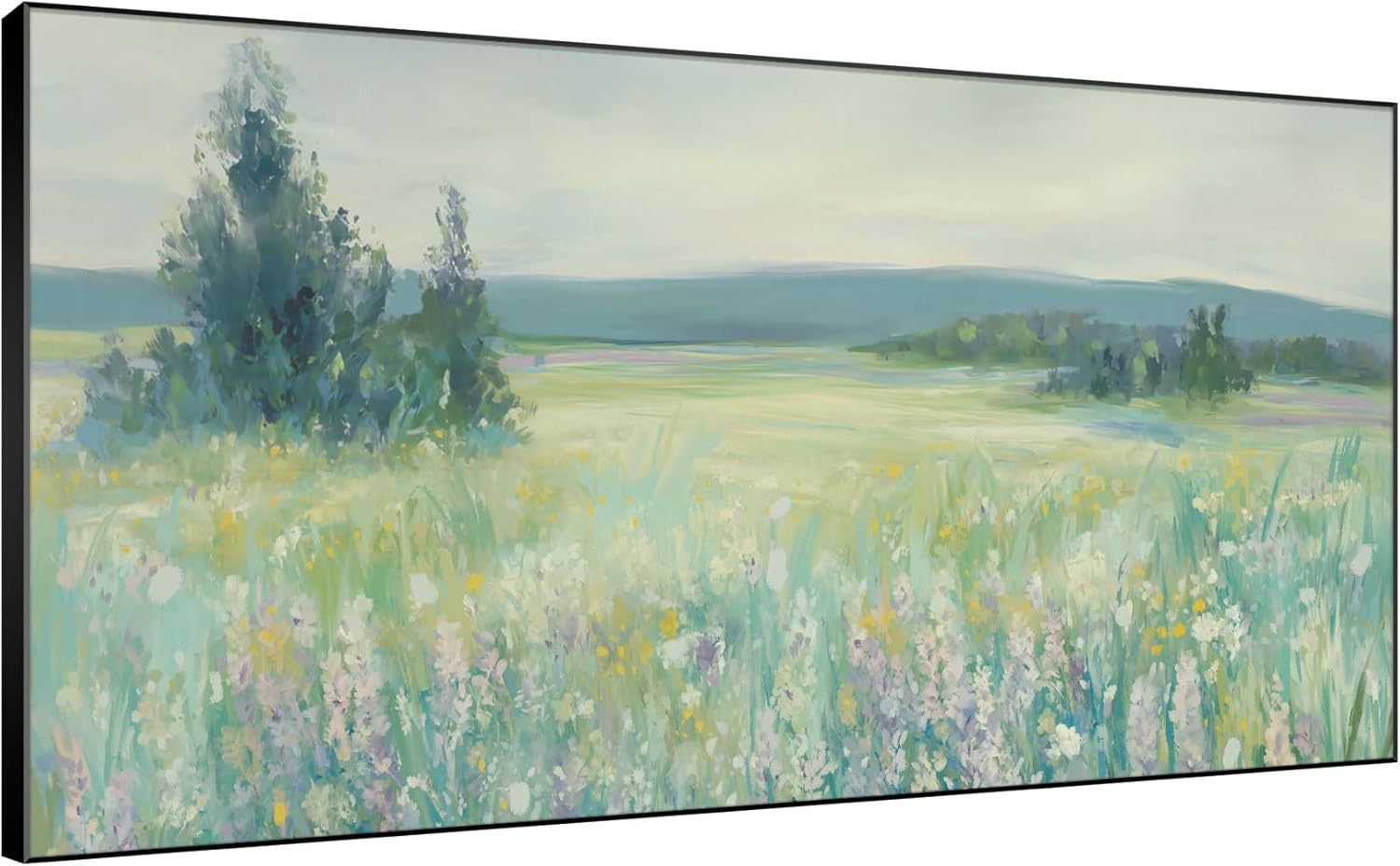 SIGNWIN 24"x46" Extra Large Framed Wall Art Wildflower Meadow Landscape Soft Pastel Nature