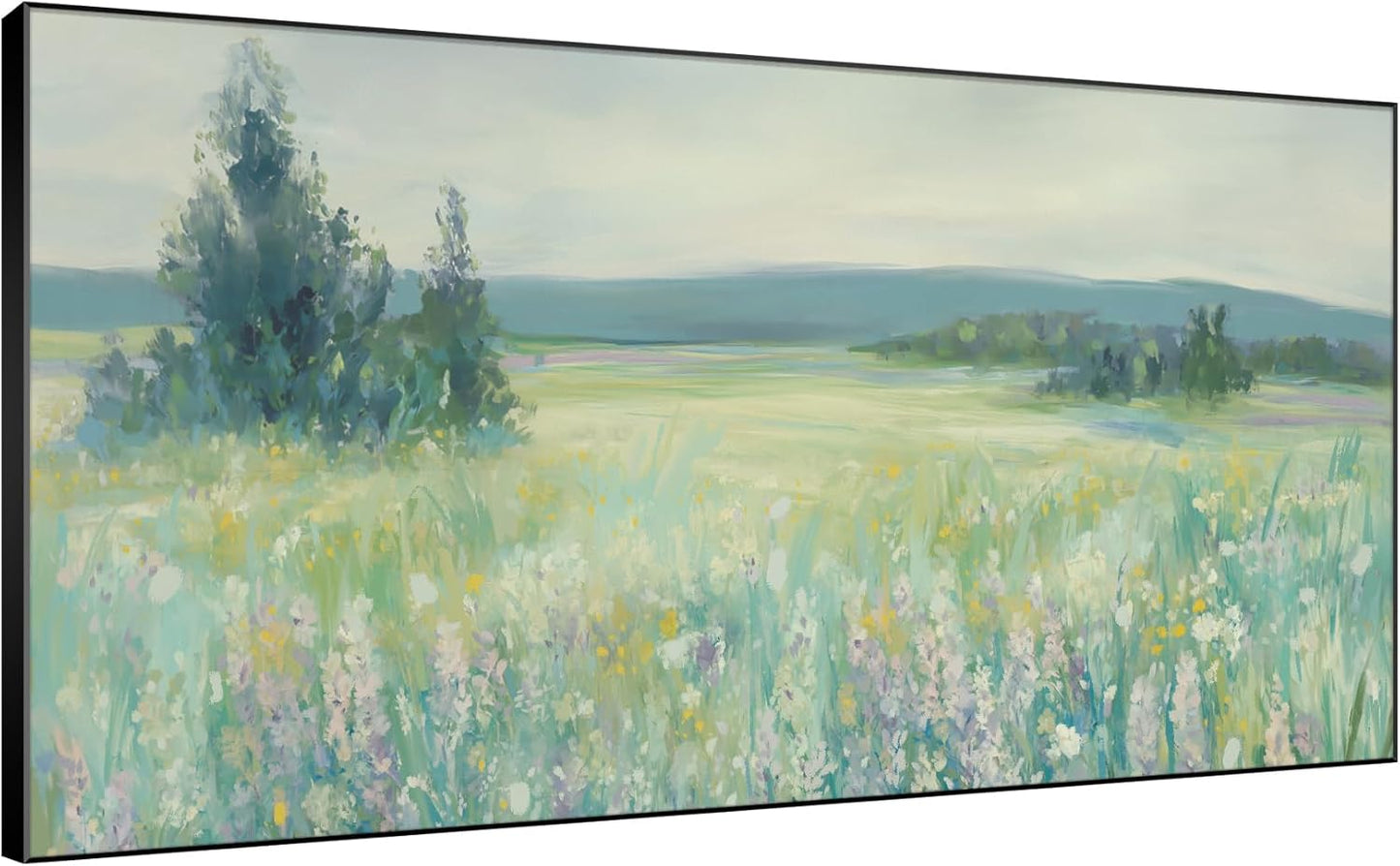 SIGNWIN 36"x72" Extra Large Framed Wall Art Wildflower Meadow Landscape Soft Pastel Nature