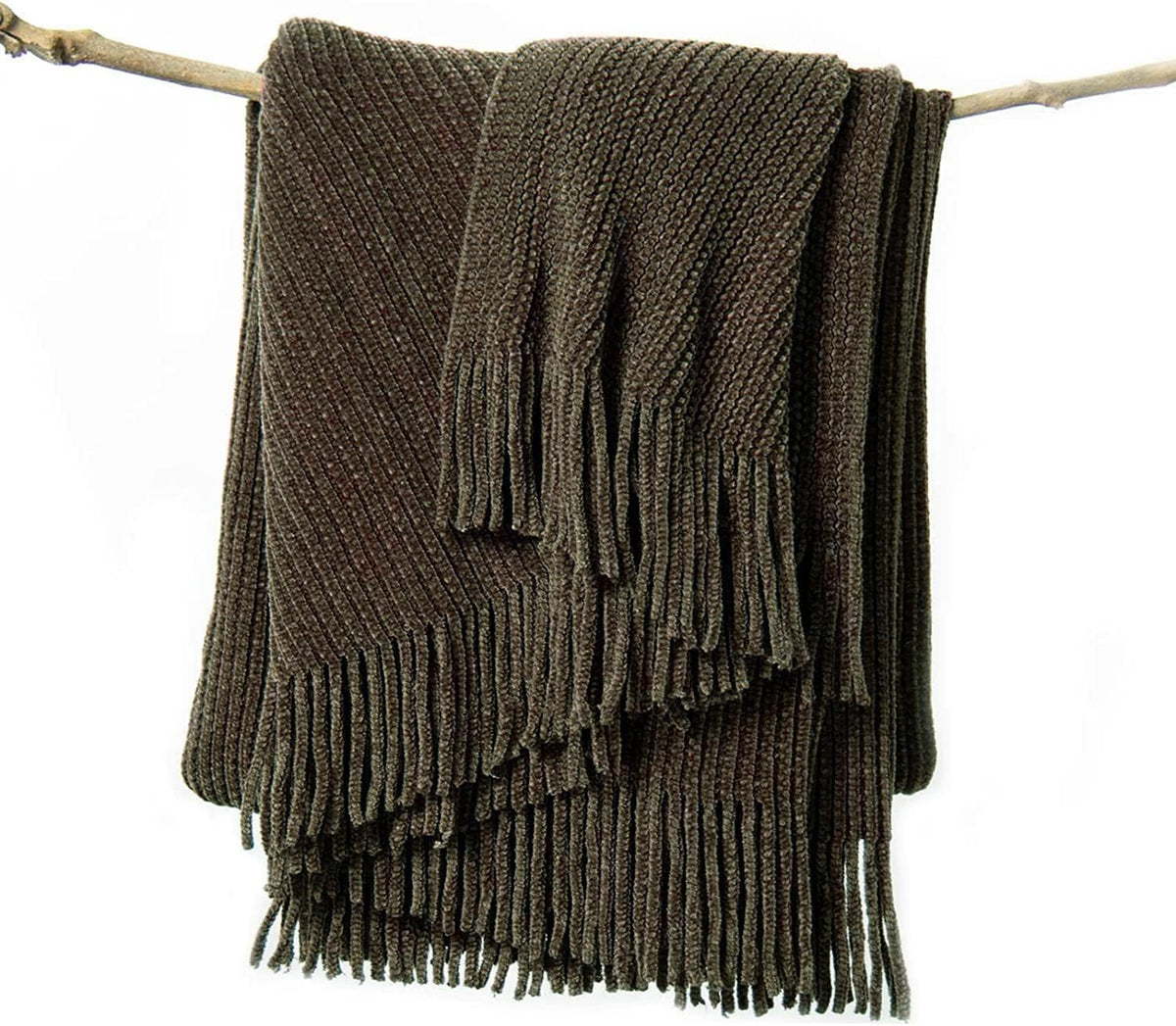 lifein Throw Blanket for Couch, Soft Boho Decor Bed Throw,Cozy Brown Knitted Chenille Small