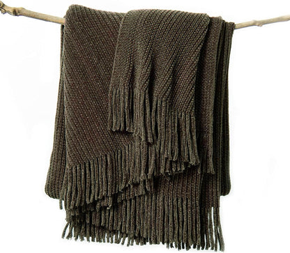 lifein Throw Blanket for Couch, Soft Boho Decor Bed Throw,Cozy Brown Knitted Chenille Small