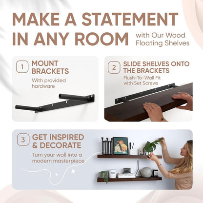 Homeforia Walnut 36 inch Floating Shelf, High End Solid Real Wood 36inch Large Shelves for Bathroom