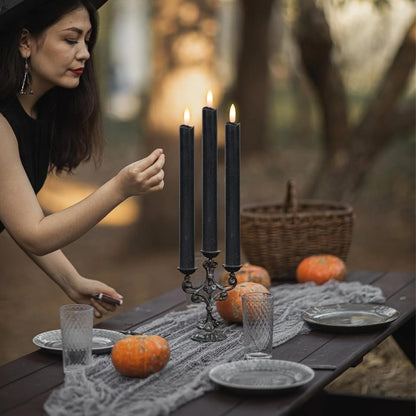 GenSwin Flameless Black Taper Candles Flickering with 10-Key Remote, Battery Operated Led Warm 3D