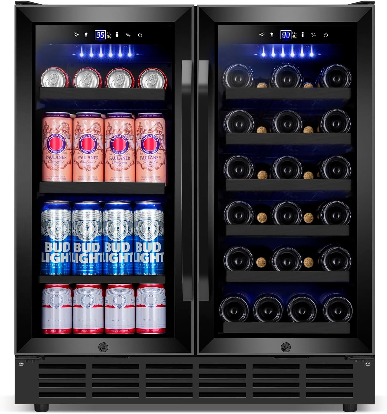 30'' Wine and Beverage Refrigerator, Upgrade Dual Zone Wine Cooler, 30 Inch Wine beverage Fridge