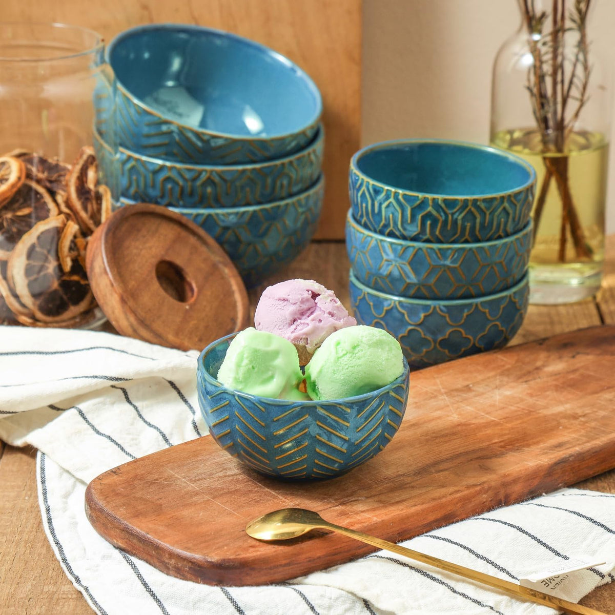 Sureasy Ceramic Ice Cream Bowls Set of 4-12 oz Blue Small Dessert Bowls for Kitchen, Perfect for