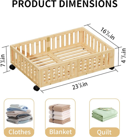 Bamboo Under Bed Storage with Wheels (2-Pack) – Rolling Underbed Shoe Organizer Box for Shoes