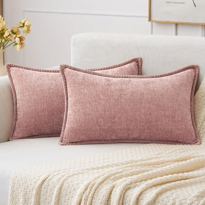 MIULEE Pack of 2 Couch Throw Pillow Covers 12x20 Inch Blush Pink Farmhouse Decorative Pillow Covers