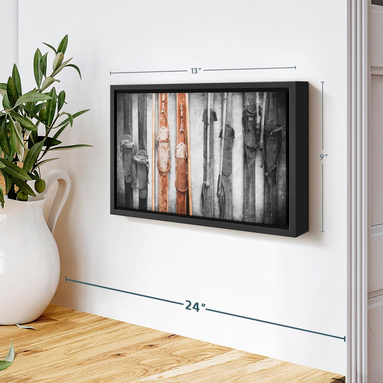 ElephantStock Ski Collection Wall Art - Horizontal Framed Canvas - 1-Piece Bathroom Wall Decor