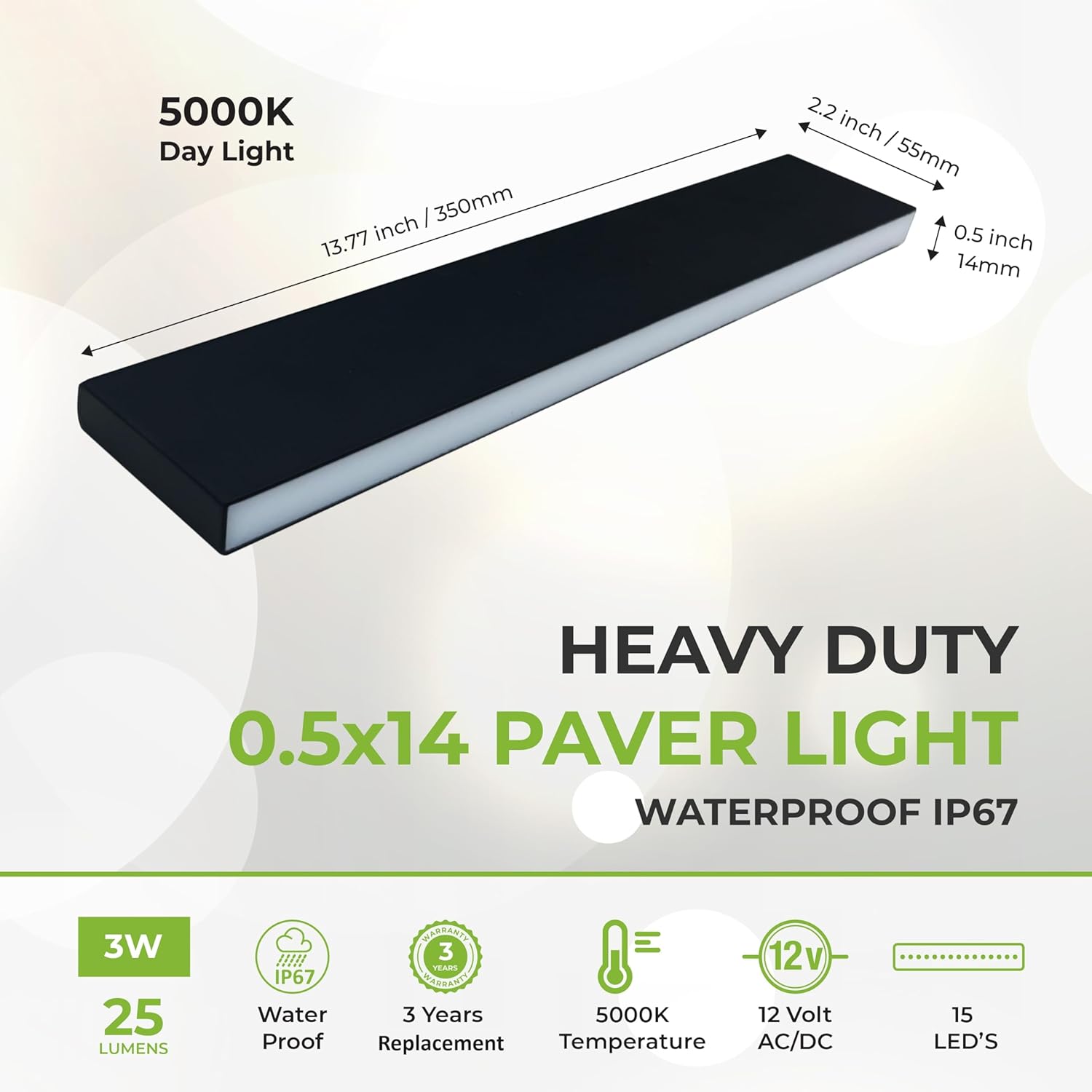 LUMENGY Paver Light Slim 0.5x14 Inch Glare-Free Steel Brick Lighting for Pavers, Walls, Driveway &