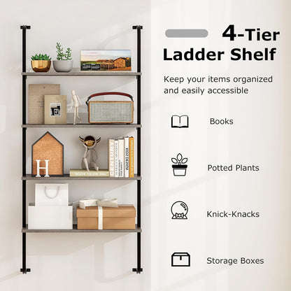 Giantex 4-Tier Industrial Bookshelf, Wall Mounted Pipe Shelving Unit, Floating Shelves with Metal