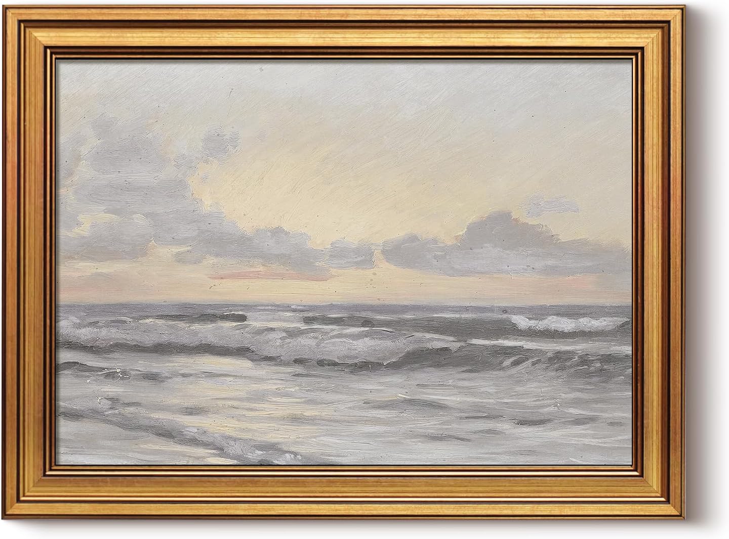 HUARCEY Gold Framed Vintage Wall Art for Living Room, Landscape Painting Prints Shelf Decor for