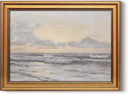 HUARCEY Gold Framed Vintage Wall Art for Living Room, Landscape Painting Prints Shelf Decor for