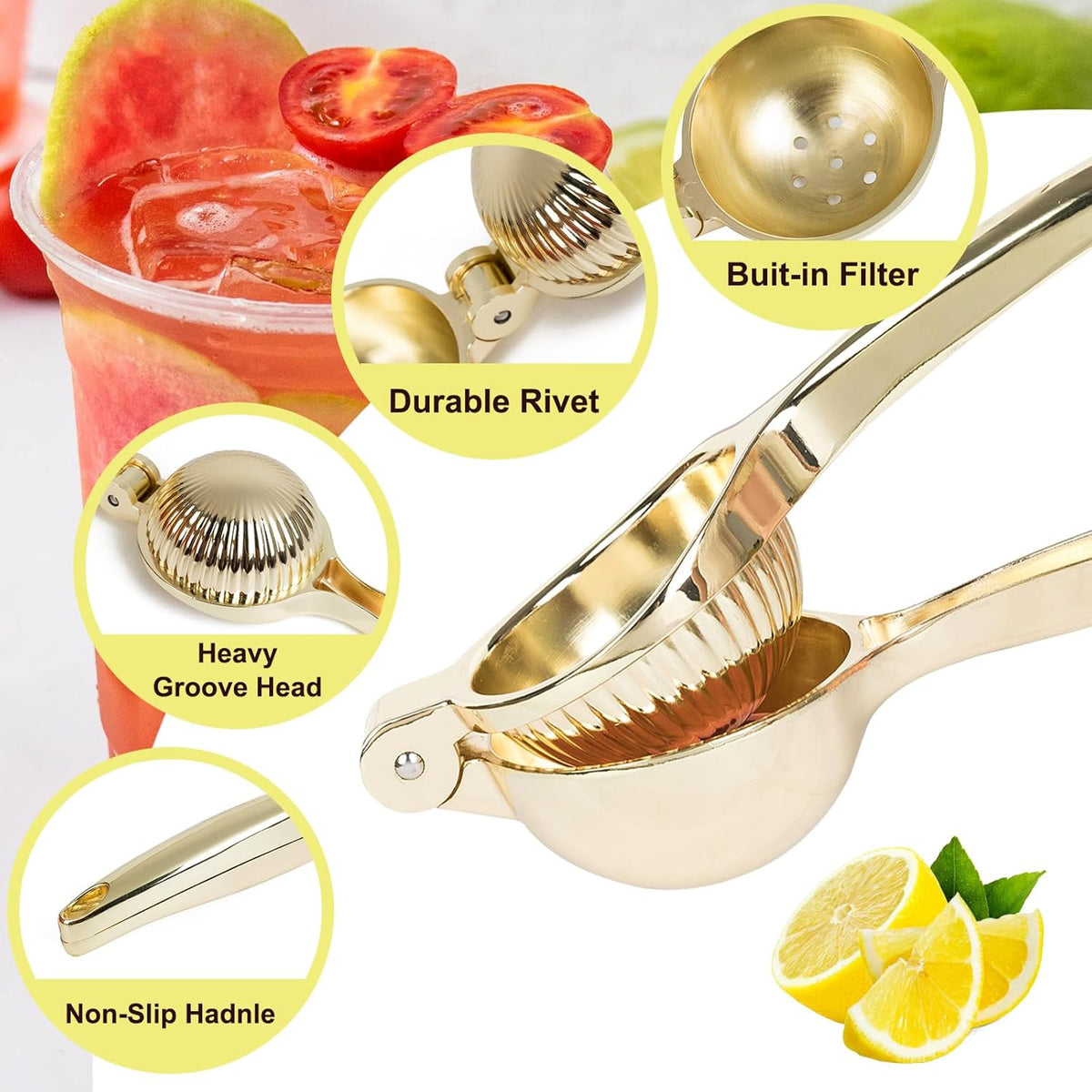 Lemon Squeezer, Heavy Duty Zinc Alloy Manual Lemon Juicer, High Yield Threaded Groove Small Oranges