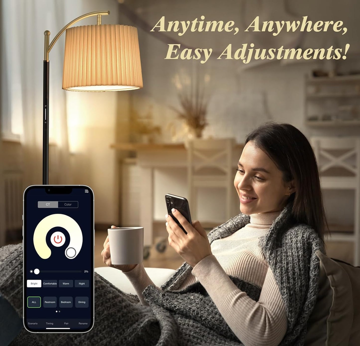 Floor Lamp, LED Floor Lamp with APP & Remote & Touch Control, Stepless Color Temperatures and