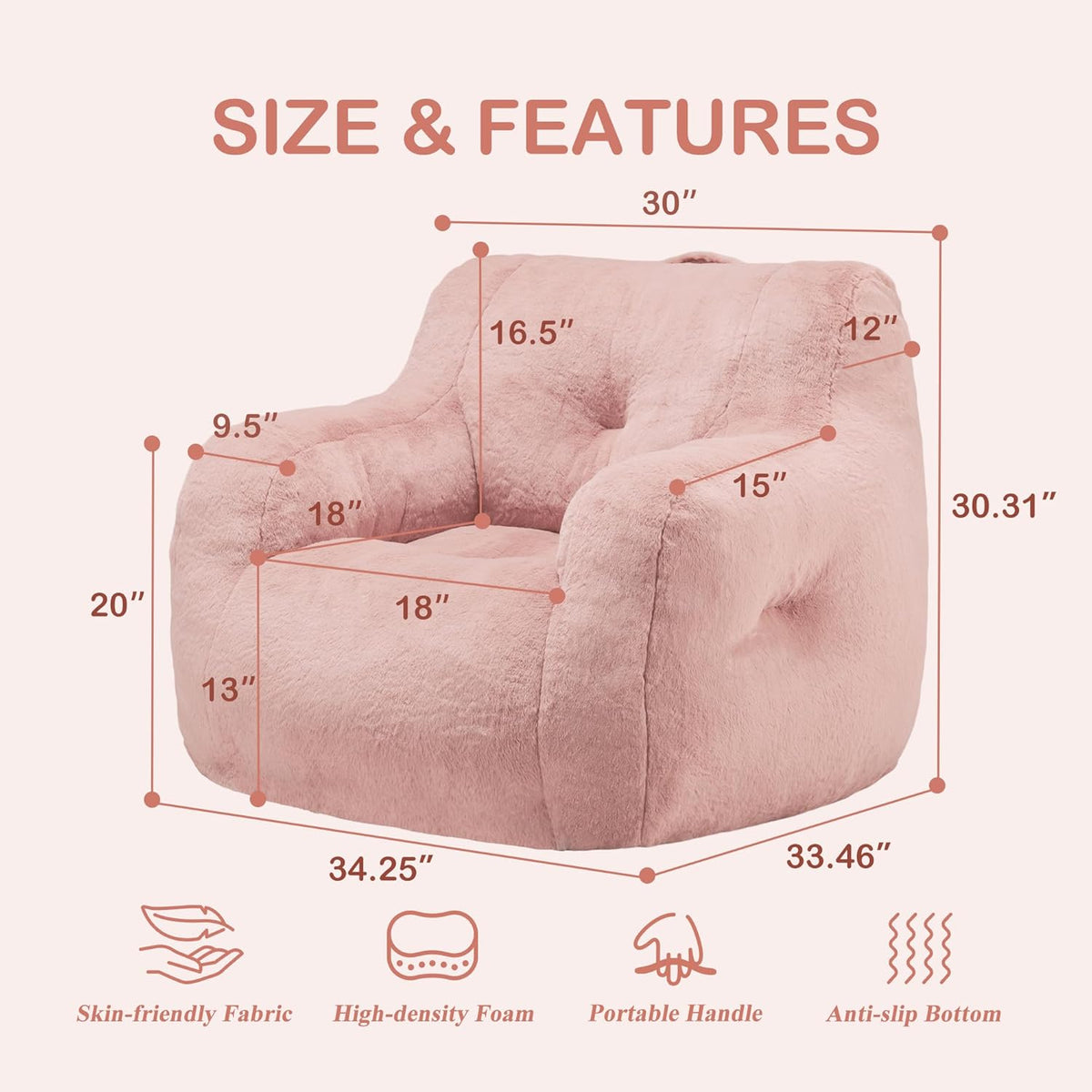 Hobestluk Bean Bag Chair for Adult Small Bean Bag Chairs with Arms Furry Beanbag Chair with Foam