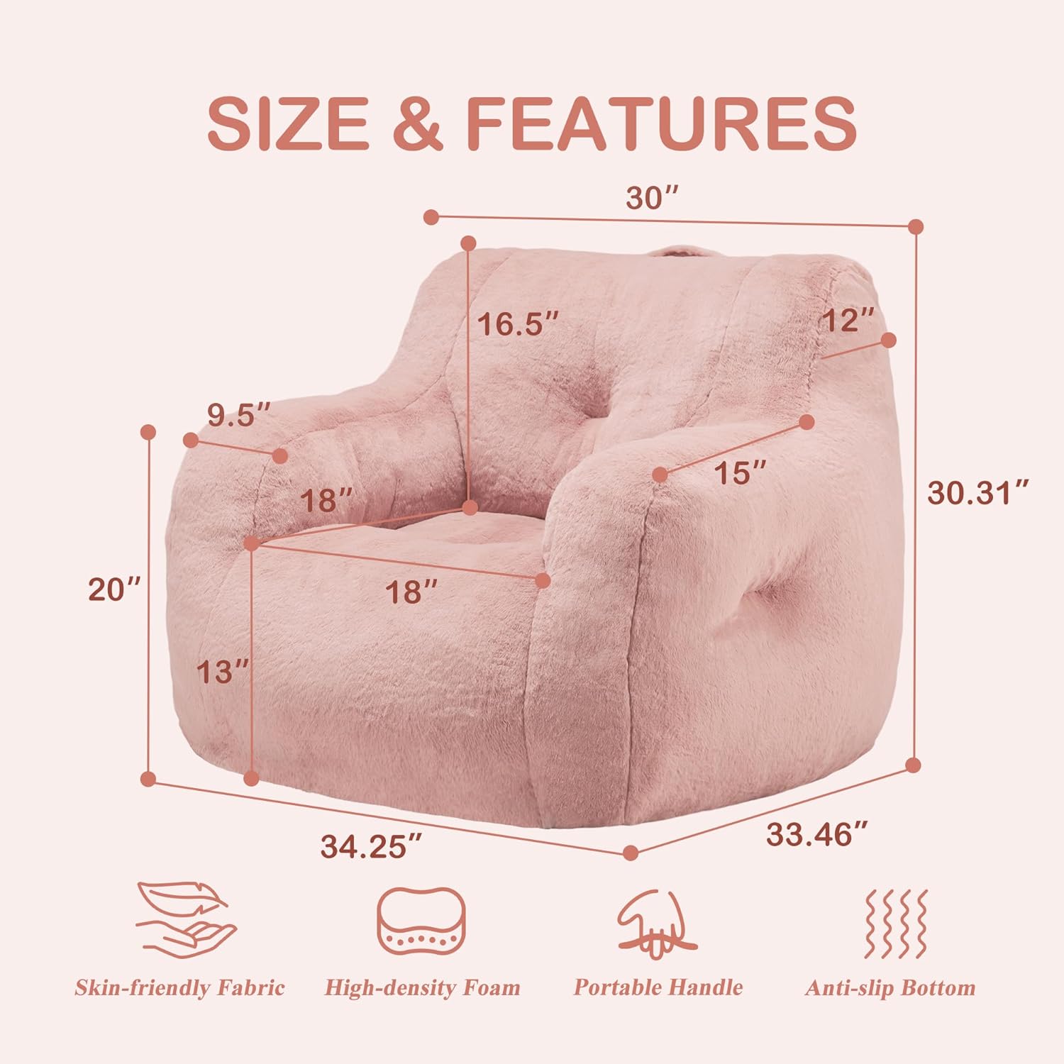 Hobestluk Bean Bag Chair for Adult Small Bean Bag Chairs with Arms Furry Beanbag Chair with Foam