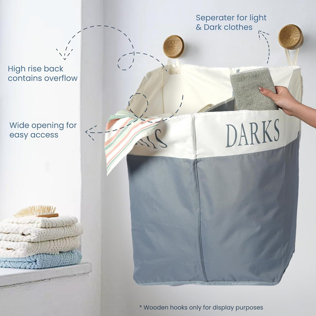 The Fine Living Co. X-Large Two Compartments Hanging Laundry Hamper with Over Door Hooks, Durable
