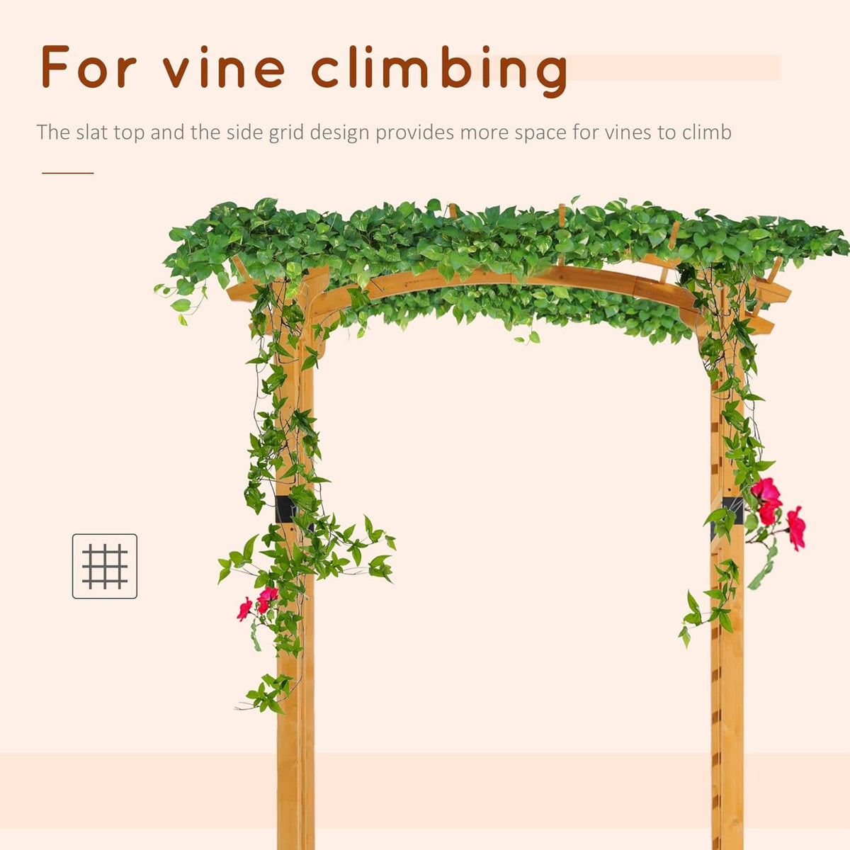 Outsunny 90in Wood Garden Arbor Arch with Trellis Wall for Climbing & Hanging Plants, Decor for