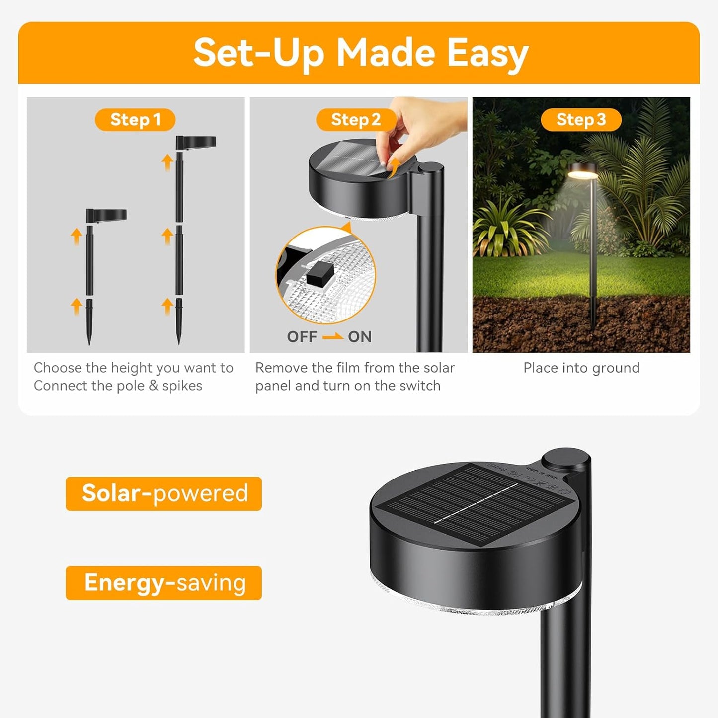 6 Pack Solar Pathway Lights Outdoor, 12 Brighter LED Solar Lights Outdoor Waterproof, Up to 12 Hrs