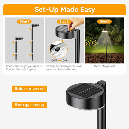 6 Pack Solar Pathway Lights Outdoor, 12 Brighter LED Solar Lights Outdoor Waterproof, Up to 12 Hrs
