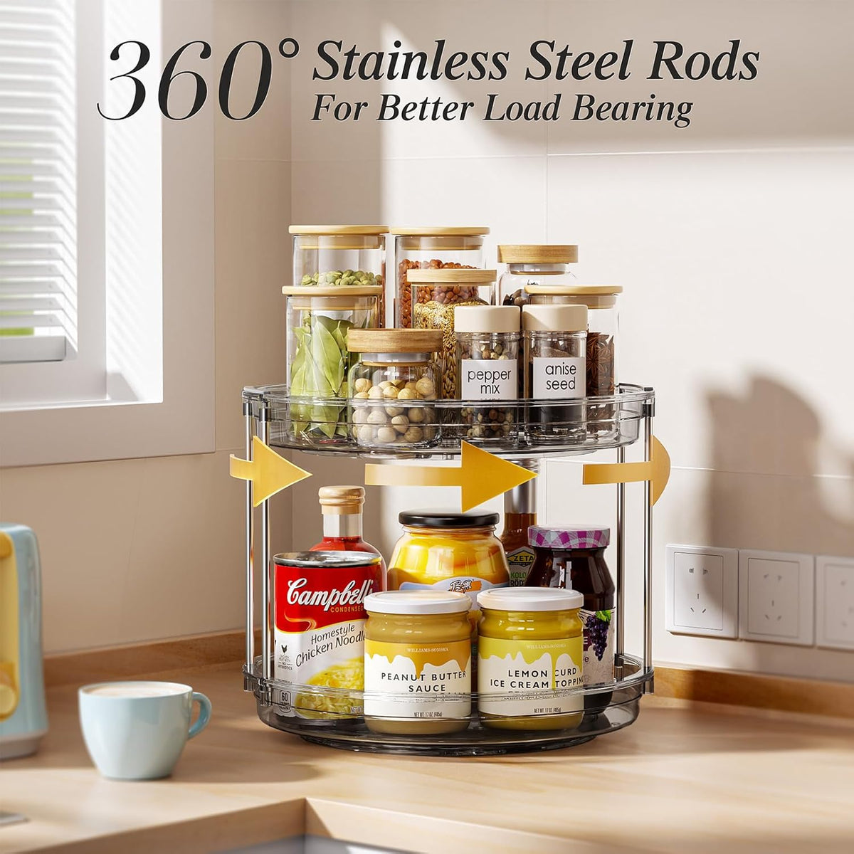 LAMU 2 Pack 2 Tier Lazy Susan Turntable Organizer 10.6'' Rotating Spice Rack Organization for