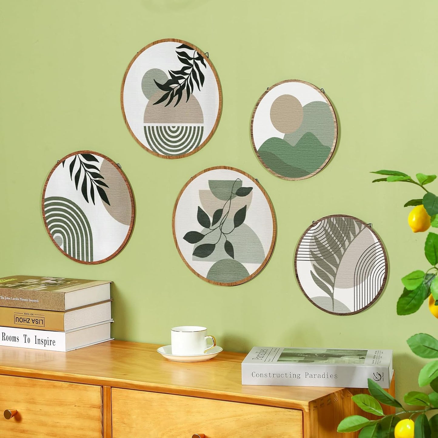 Qunclay 5 Pcs Wall Art Decor Wooden Living Room Wall Decor Bohemian Hanging Farmhouse Geometric