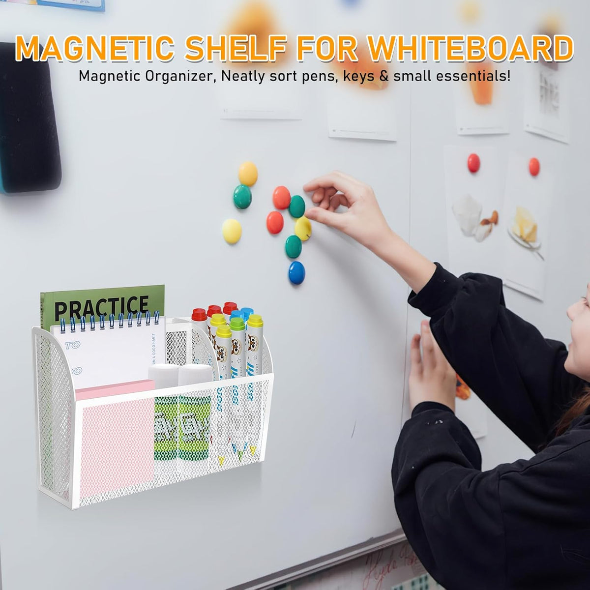 Magnetic Pencil Holder Magnetic Shelf for the Whiteboard 3-Grid Mesh Magnetic Pen Holder for