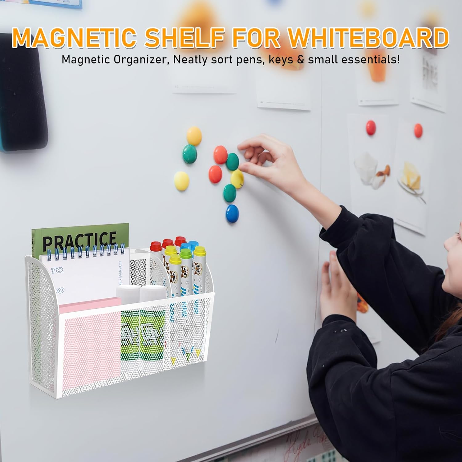 Magnetic Pencil Holder Magnetic Shelf for the Whiteboard 3-Grid Mesh Magnetic Pen Holder for