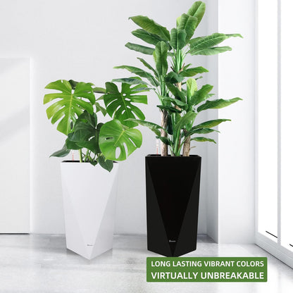 Dexceder 24 Inches Tall Self Watering Planter Diamond High Gloss Indoor Outdoor, Thickened Rhombus