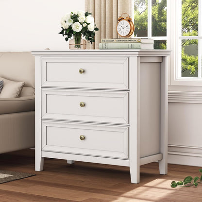BLANKSPACE White Dresser, 3 Chest Drawer Dresser for Bedroom, Large Capacity Nightstand, Modern