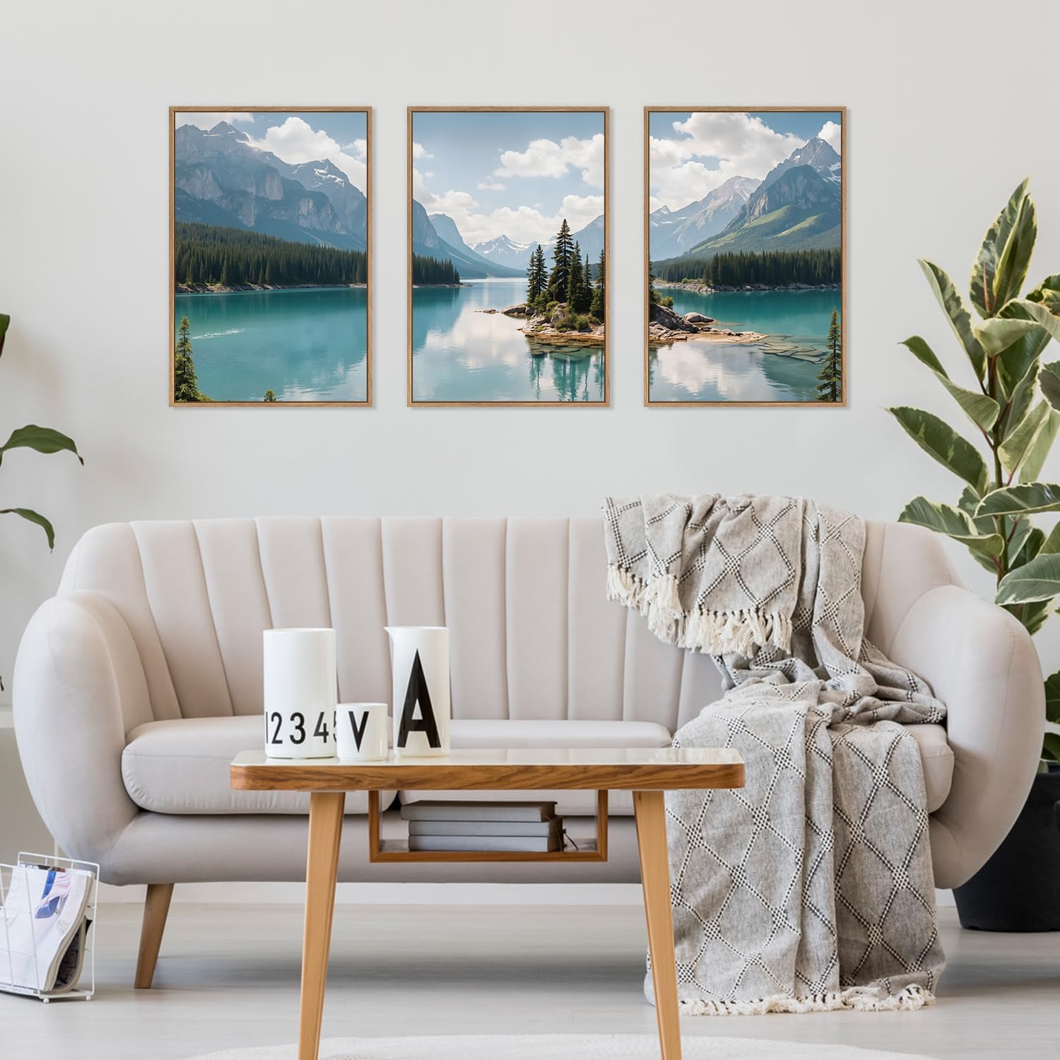 HLNIUC Large Mountain Lake Framed Canvas Wall Art Set,Beautiful Nature Landscape Wall Decor,Lake