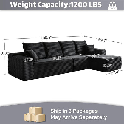 Modular Sectional Sofa Cloud Sectional Couch, 135" Comfy Fluffy L Shaped Black Couches for Living