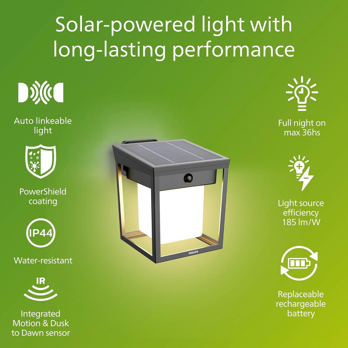 Philips Solar LED 1-Pack Ultra-Efficient Wall Lantern - Blaise, Dusk to Dawn, Automatically