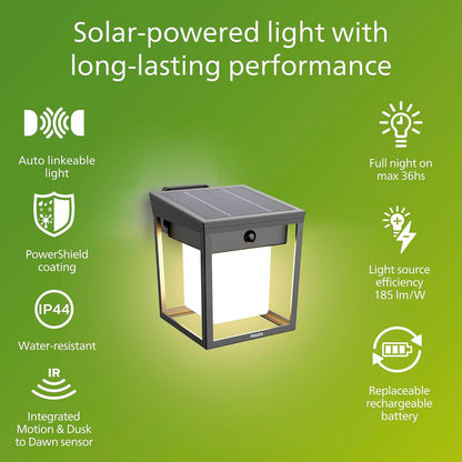Philips Solar LED 1-Pack Ultra-Efficient Wall Lantern - Blaise, Dusk to Dawn, Automatically