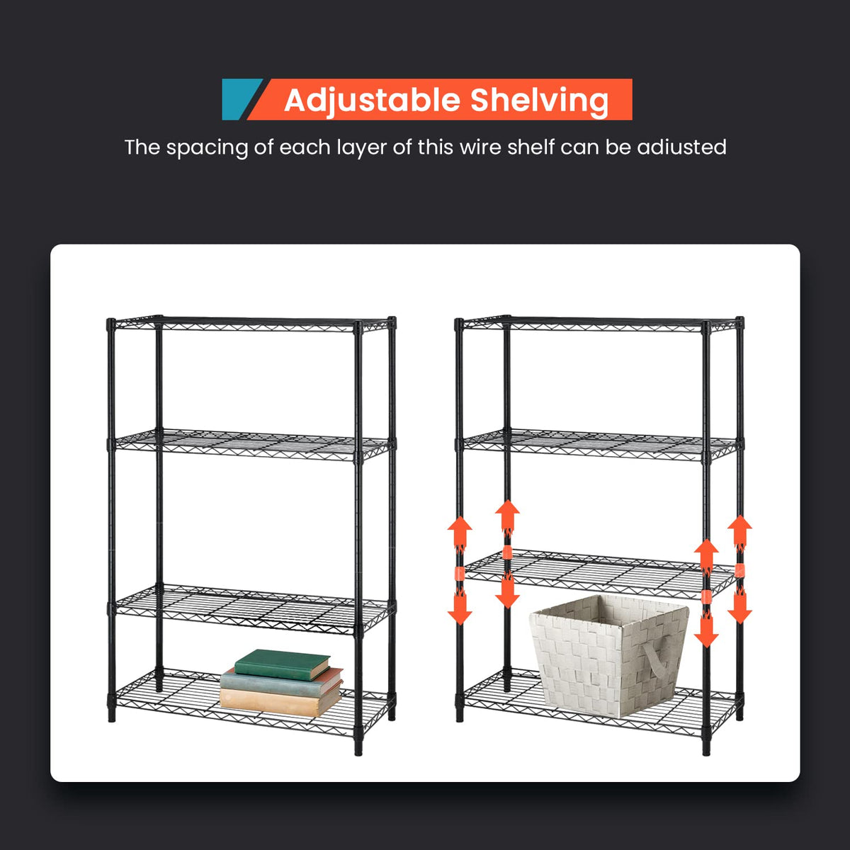 BestOffice Adjustable NSF-Certified Metal Shelf Wire Shelving Unit Storage for Small Places