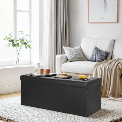 SUPER DEAL 43 Inch Folding Storage Ottoman Bench, Faux Leather Storage Chest Shoes Bench with