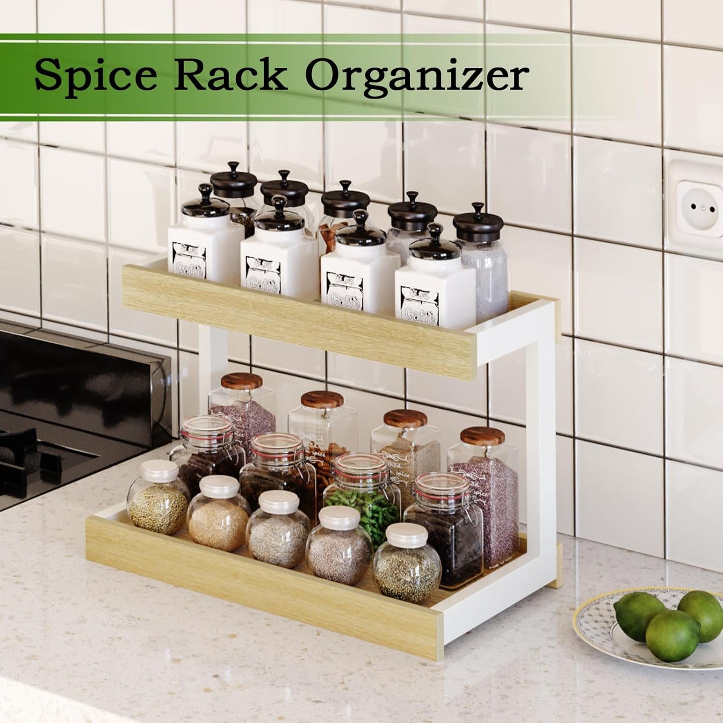 MARTY 2 Tier Spice Rack Organizer for Countertop, 15.8''L Coffee Station/Bathroom Organizer