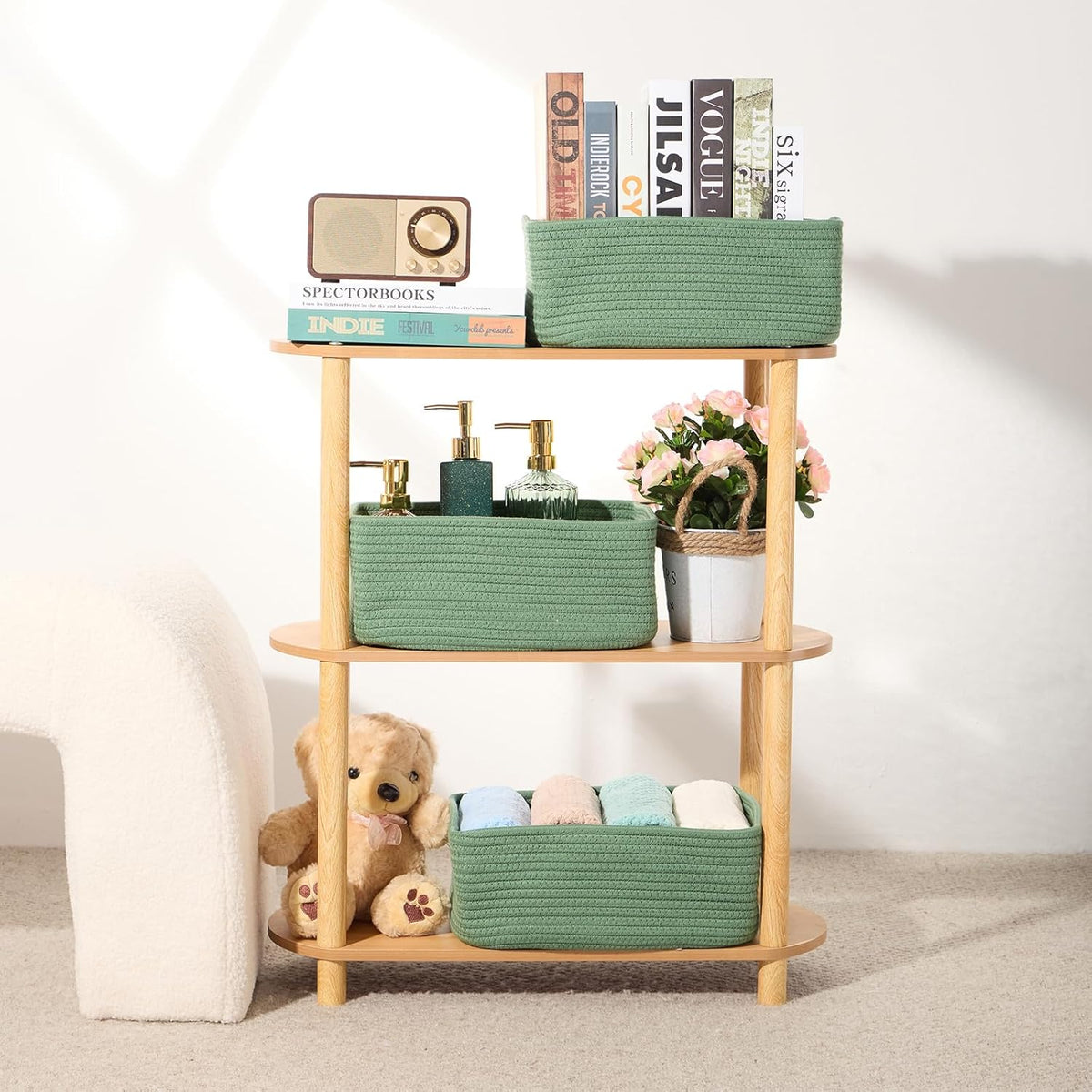 Small Storage Baskets for Organizing | Closet Organizer Bins | Shelf Toy Basket | Woven Rope