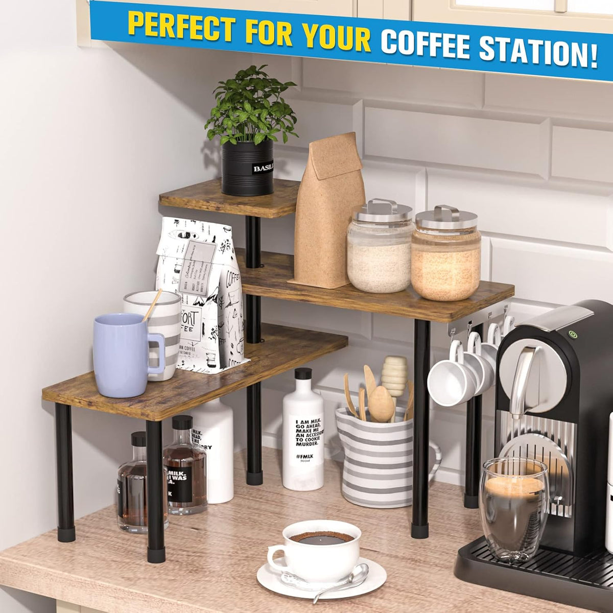 JayRex Countertop Organizer Organization, 3 Tier Moveable Corner Shelf Organizer for Kitchen