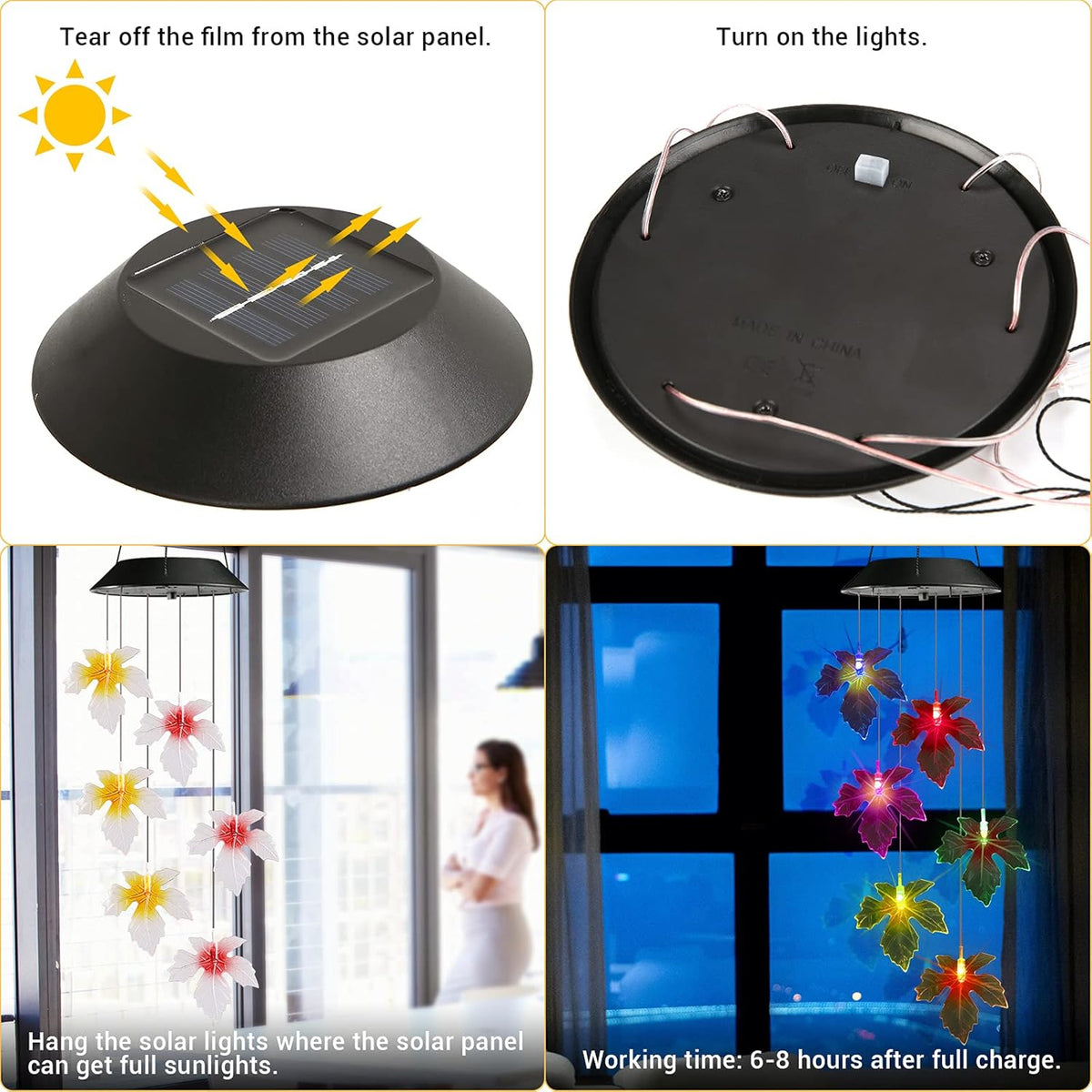 Toodour Solar Wind Chimes, Color Changing Maple Leaf Wind Chime, LED Mobile Wind Chimes, Waterproof