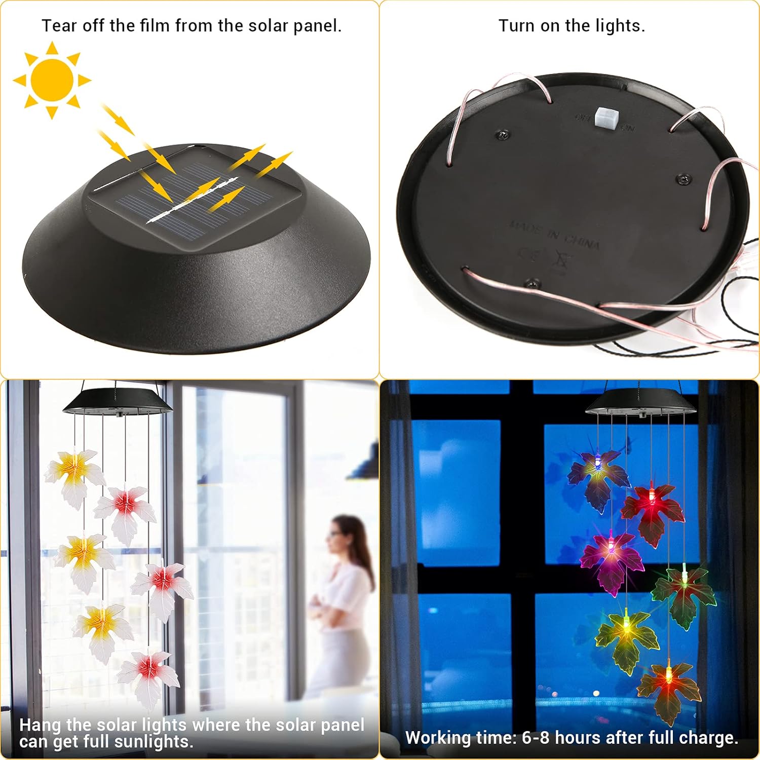 Toodour Solar Wind Chimes, Color Changing Maple Leaf Wind Chime, LED Mobile Wind Chimes, Waterproof