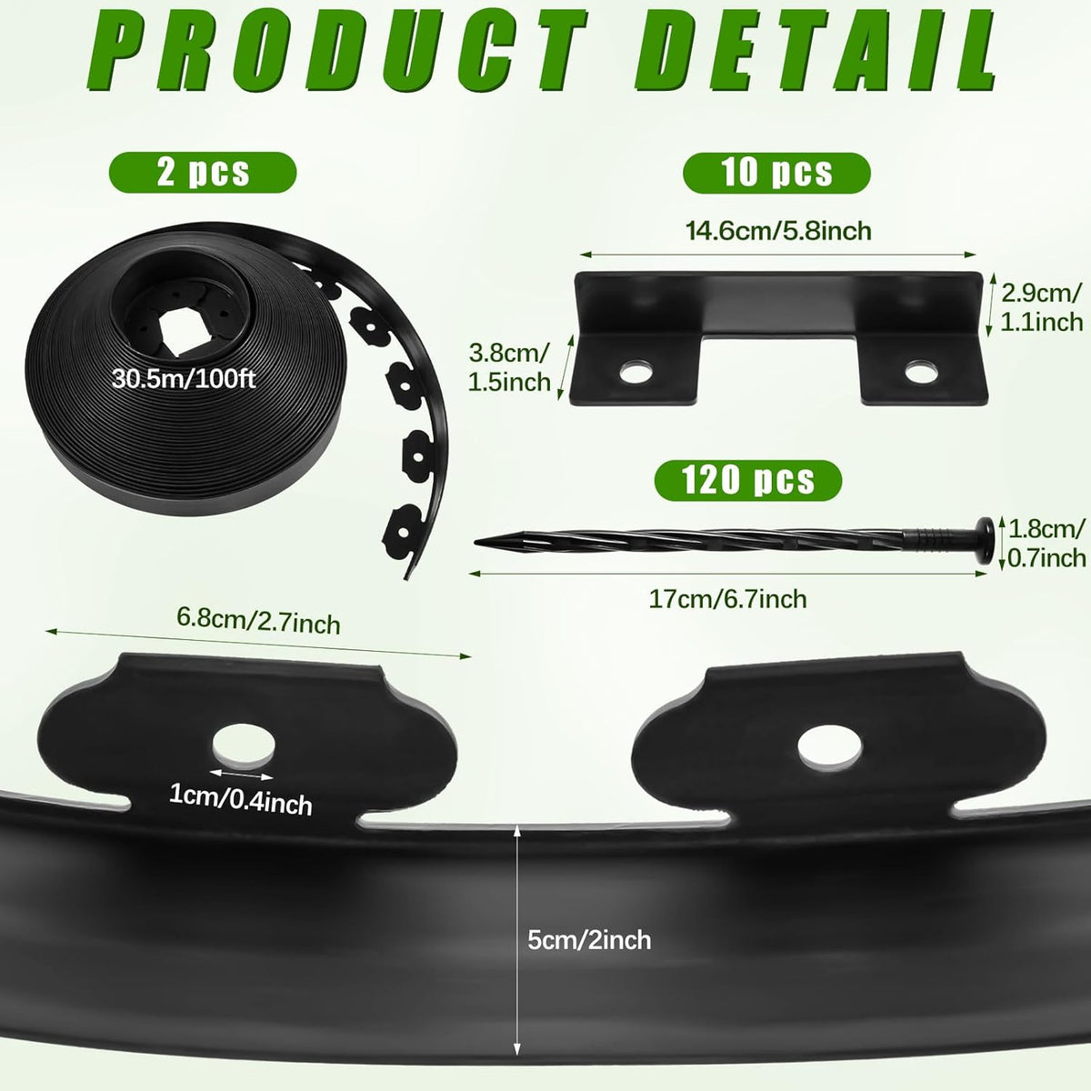 Sasylvia 2'' x 200' Landscape Edging Kit Edging Border Coil Include Anchoring Spikes 10 Connectors