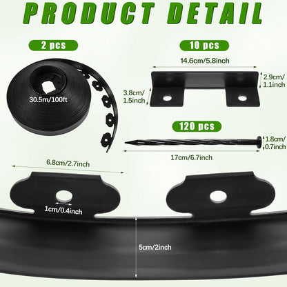 Sasylvia 2'' x 200' Landscape Edging Kit Edging Border Coil Include Anchoring Spikes 10 Connectors