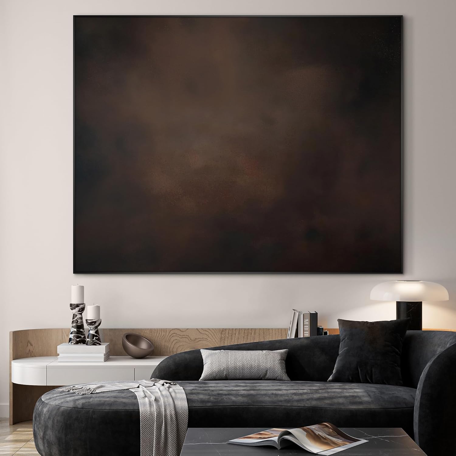 SIGNWIN 46"x60" Extra Large Framed Wall Art Dark Brown Abstract Moody Illustration for Home Living