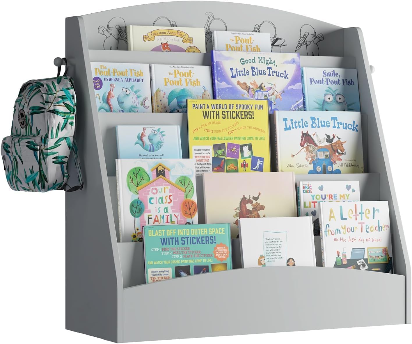 5-Tier Kids Bookshelf Montessori Toddler Book Rack Baby Bookcase Floor Front Facing Magazine