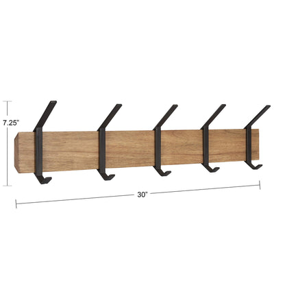 Kate and Laurel Rossmore Farmhouse 5-Hook Wall Hanging Coat Rack, Natural Rustic Wood, Modern